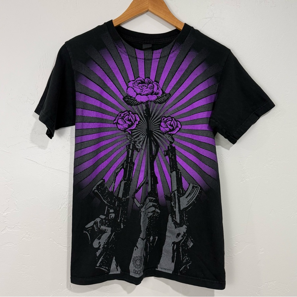 Obey Purple Roses Gun Rifle Graphic Tee Cotton Punk Rock Metal Grunge Small